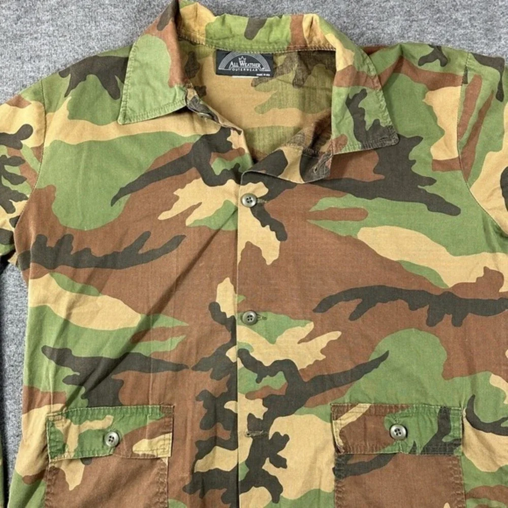 Vintage All Weather Outerwear Woodland‎ Camo Button Shirt Shacket Mens Large L